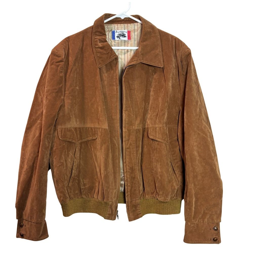 Brad Whitney Vintage Faux Suede‎ Aviator Bomber Jacket Mens 2XL Brown Zip Front